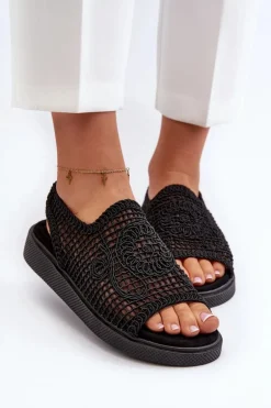 Ażurowe Sandały Damskie Na Platformie Czarne Mennita