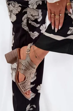 Ażurowe Sandały Damskie Na Słupku Złote Tosine