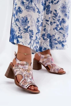 Ażurowe Sandały Damskie Na Słupku Multikolor Tosine