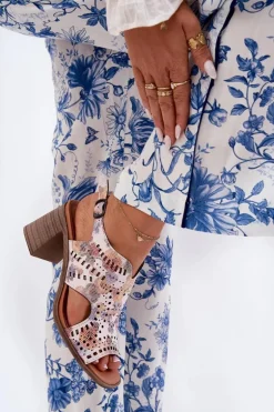 Ażurowe Sandały Damskie Na Słupku Multikolor Tosine