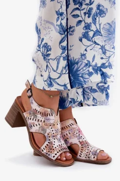 Ażurowe Sandały Damskie Na Słupku Multikolor Tosine