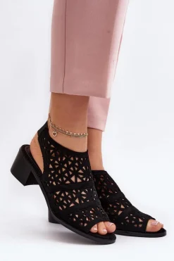 Ażurowe Sandały Na Obcasie Czarne Serapina
