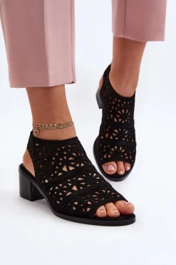 Ażurowe Sandały Na Obcasie Czarne Serapina