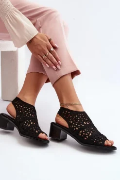 Ażurowe Sandały Na Obcasie Czarne Serapina