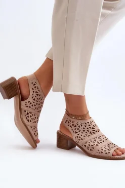 Ażurowe Sandały Na Obcasie Nude Serapina