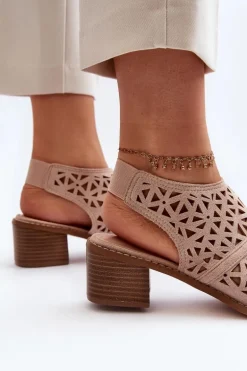 Ażurowe Sandały Na Obcasie Nude Serapina