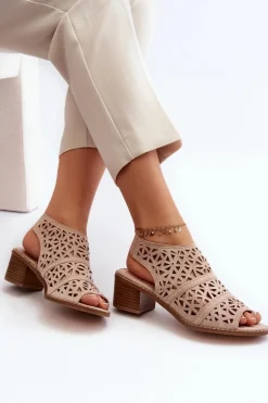 Ażurowe Sandały Na Obcasie Nude Serapina