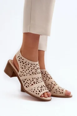Ażurowe Sandały Na Obcasie Beżowe Serapina