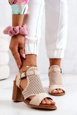 Ażurowe Sandały Na Słupku Beżowe Hey Lover