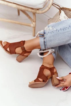 Ażurowe Sandały Na Słupku Camel Hey Lover