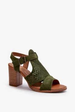 Ażurowe Sandały Na Słupku Ciemnozielone Hey Lover