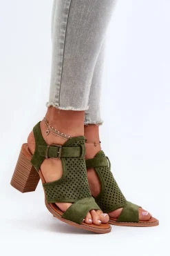 Ażurowe Sandały Na Słupku Ciemnozielone Hey Lover