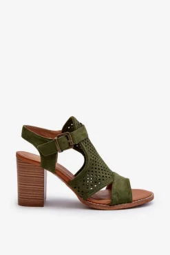 Ażurowe Sandały Na Słupku Ciemnozielone Hey Lover