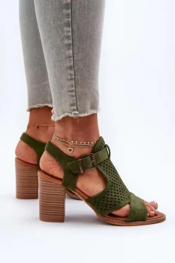 Ażurowe Sandały Na Słupku Ciemnozielone Hey Lover