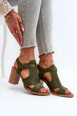 Ażurowe Sandały Na Słupku Ciemnozielone Hey Lover