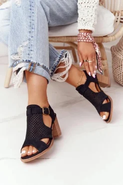 Ażurowe Sandały Na Słupku Czarne Hey Lover