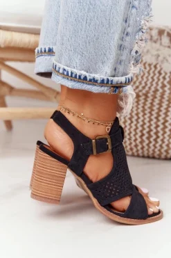 Ażurowe Sandały Na Słupku Czarne Hey Lover
