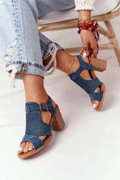 Ażurowe Sandały Na Słupku Niebieskie Hey Lover