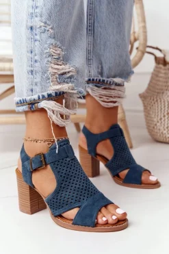 Ażurowe Sandały Na Słupku Niebieskie Hey Lover