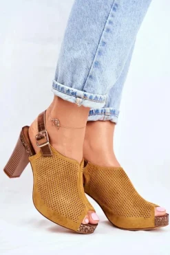 Ażurowe Sandały Na Słupku Sergio Leone SK855 Żółte
