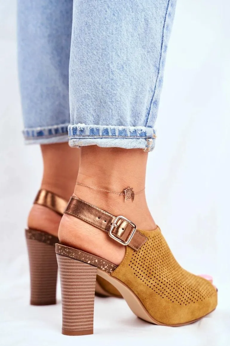 Ażurowe Sandały Na Słupku Sergio Leone SK855 Żółte