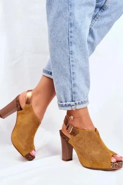 Ażurowe Sandały Na Słupku Sergio Leone SK855 Żółte