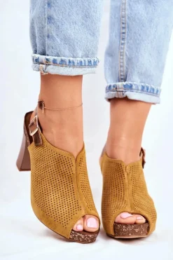Ażurowe Sandały Na Słupku Sergio Leone SK855 Żółte