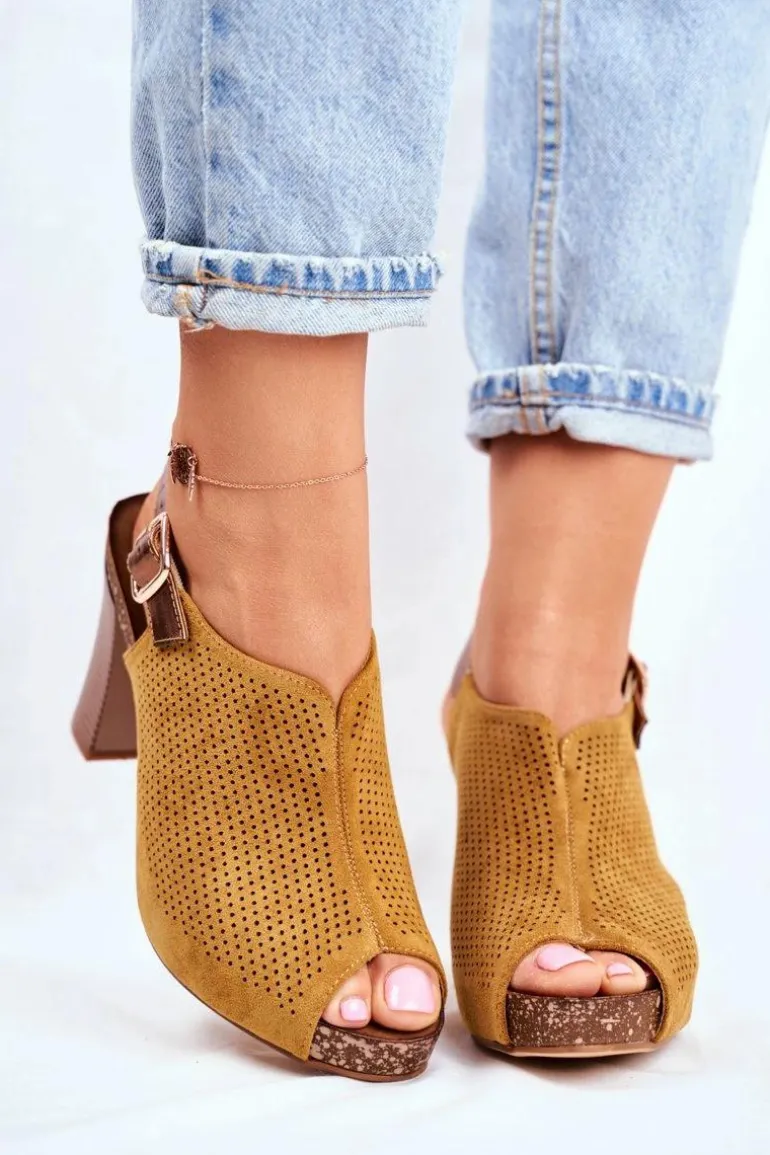 Ażurowe Sandały Na Słupku Sergio Leone SK855 Żółte
