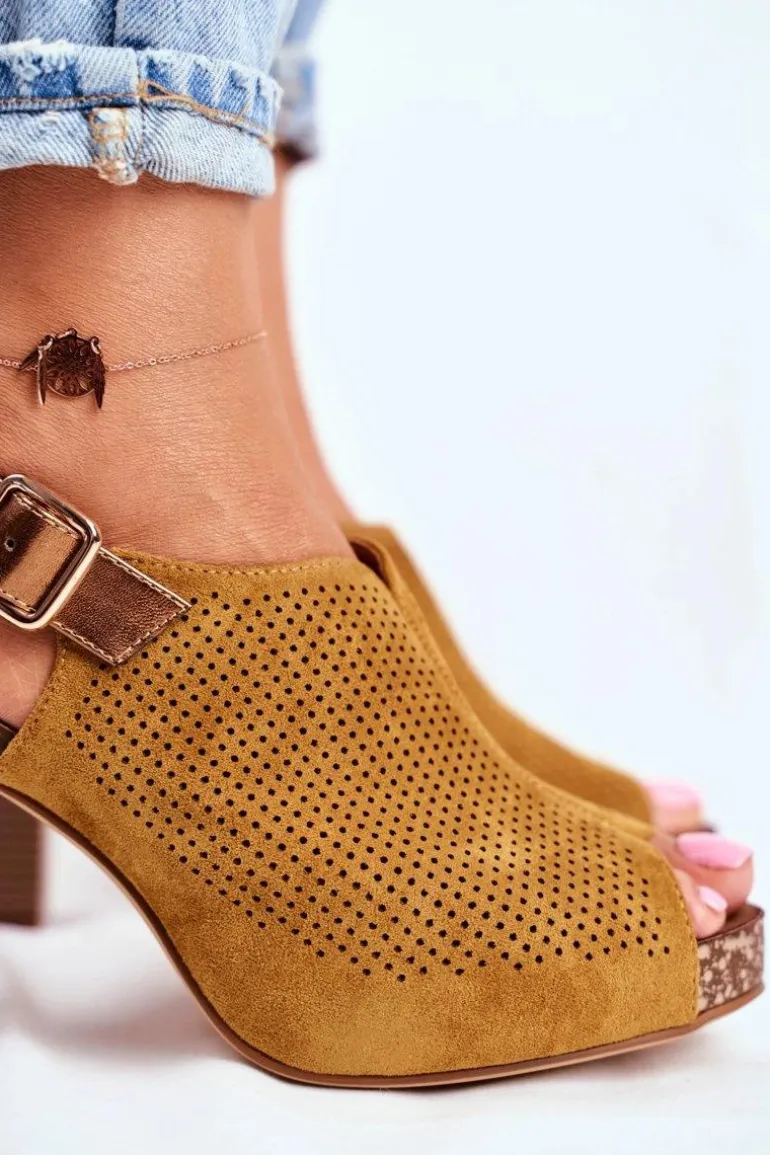 Ażurowe Sandały Na Słupku Sergio Leone SK855 Żółte