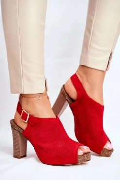 Ażurowe Sandały Na Słupku Sergio Leone SK855 Czerwone