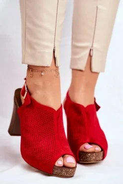 Ażurowe Sandały Na Słupku Sergio Leone SK855 Czerwone