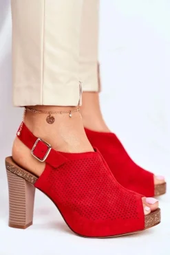 Ażurowe Sandały Na Słupku Sergio Leone SK855 Czerwone