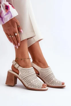 Ażurowe Sandały Na Słupku Sergio Leone SK565 Jasnobeżowe