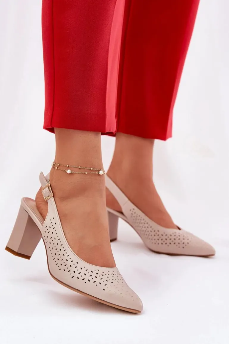 Ażurowe Sandały Ze Szpiczastymi Noskami Na Słupku Sergio Leone SK163 Beżowe