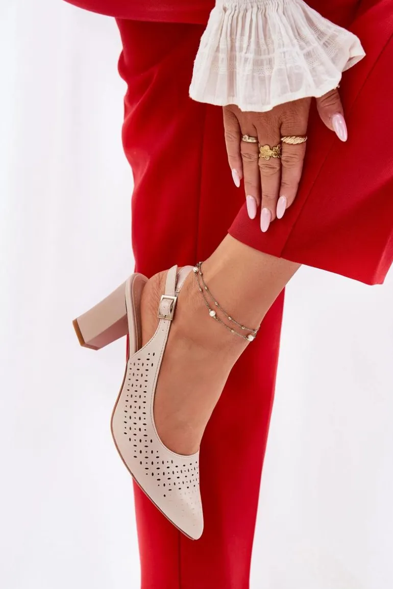 Ażurowe Sandały Ze Szpiczastymi Noskami Na Słupku Sergio Leone SK163 Beżowe