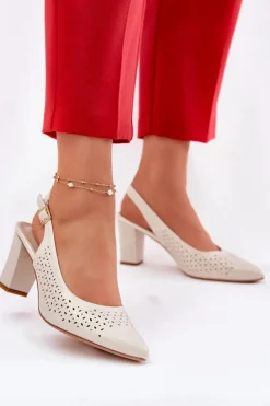 Ażurowe Sandały Ze Szpiczastymi Noskami Na Słupku Sergio Leone SK163 Perłowe