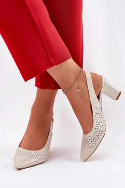 Ażurowe Sandały Ze Szpiczastymi Noskami Na Słupku Sergio Leone SK163 Perłowe