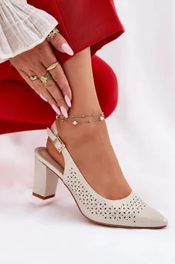 Ażurowe Sandały Ze Szpiczastymi Noskami Na Słupku Sergio Leone SK163 Perłowe