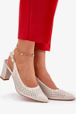 Ażurowe Sandały Ze Szpiczastymi Noskami Na Słupku Sergio Leone SK163 Perłowe