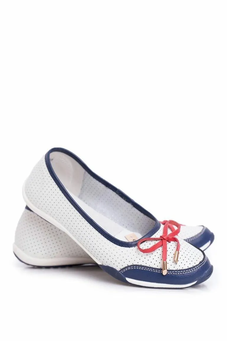 Ażurowe Skórzane Baleriny Biało-Czerwone Erdola