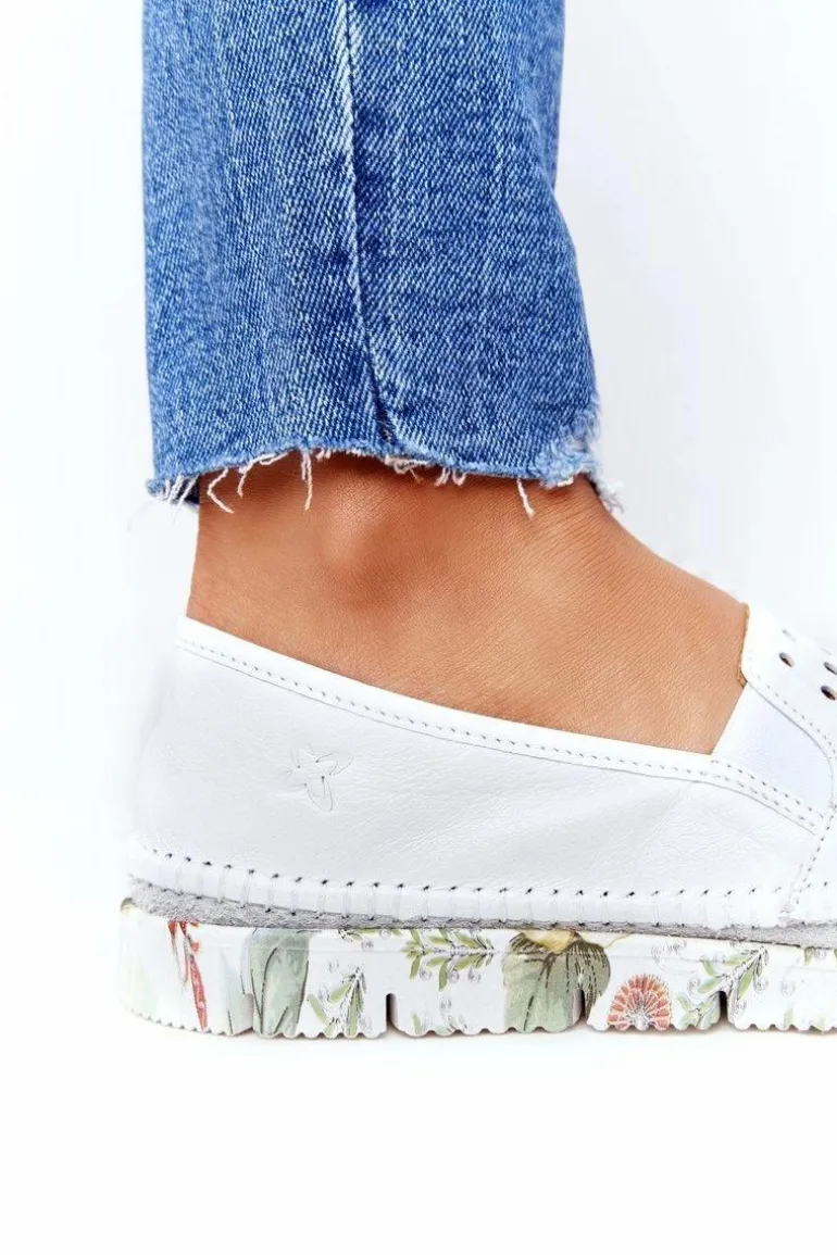 Ażurowe Skórzane Tenisówki Półbuty Slip-On Maciejka Białe 03512B-11