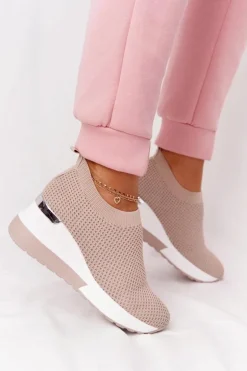 Ażurowe Sneakersy Slip-On Na Koturnie Beżowe Harmony