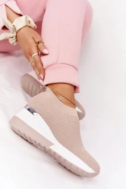 Ażurowe Sneakersy Slip-On Na Koturnie Beżowe Harmony