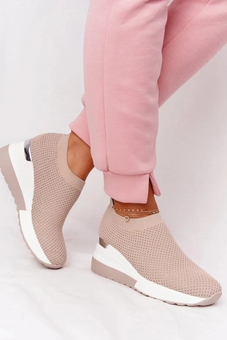 Ażurowe Sneakersy Slip-On Na Koturnie Beżowe Harmony