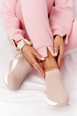 Ażurowe Sneakersy Slip-On Na Koturnie Beżowe Harmony