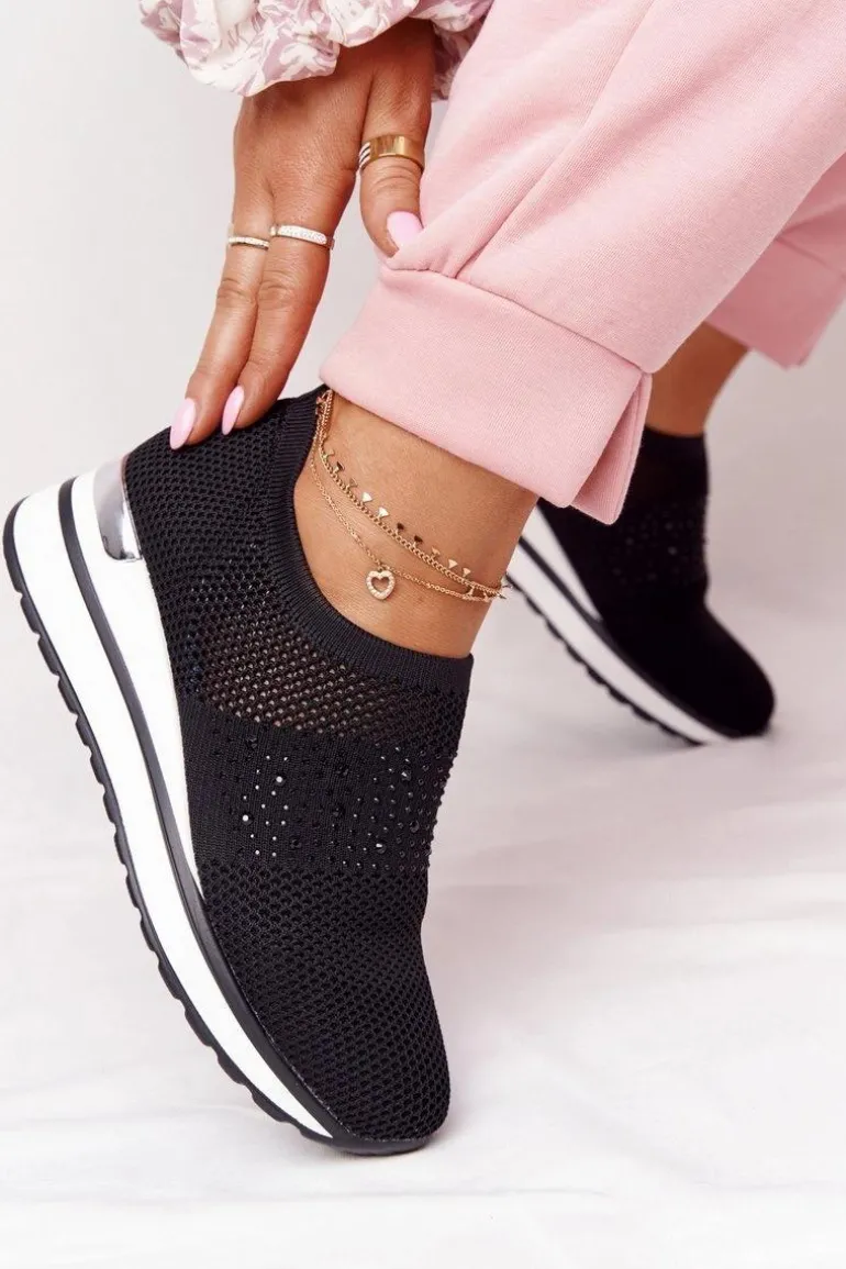 Ażurowe Sneakersy Slip-On Na Koturnie Czarne Sophia