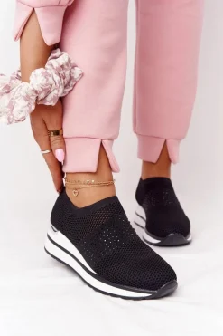 Ażurowe Sneakersy Slip-On Na Koturnie Czarne Sophia