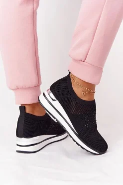 Ażurowe Sneakersy Slip-On Na Koturnie Czarne Sophia
