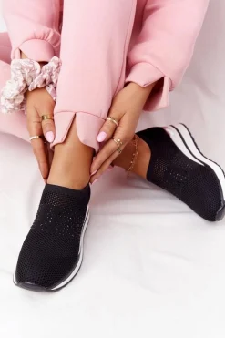 Ażurowe Sneakersy Slip-On Na Koturnie Czarne Sophia