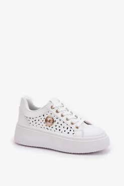 Ażurowe Sneakersy Ze Złotym Detalem Białe Cassildi